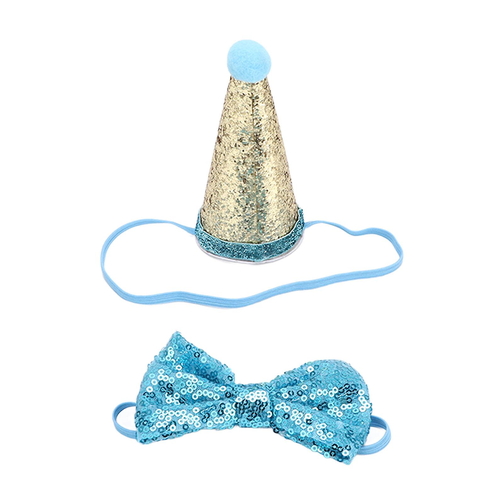 Cat Birthday Hats And Bows Adjustable And Reusable Pet Party Supplies For Dogs And Catsblue