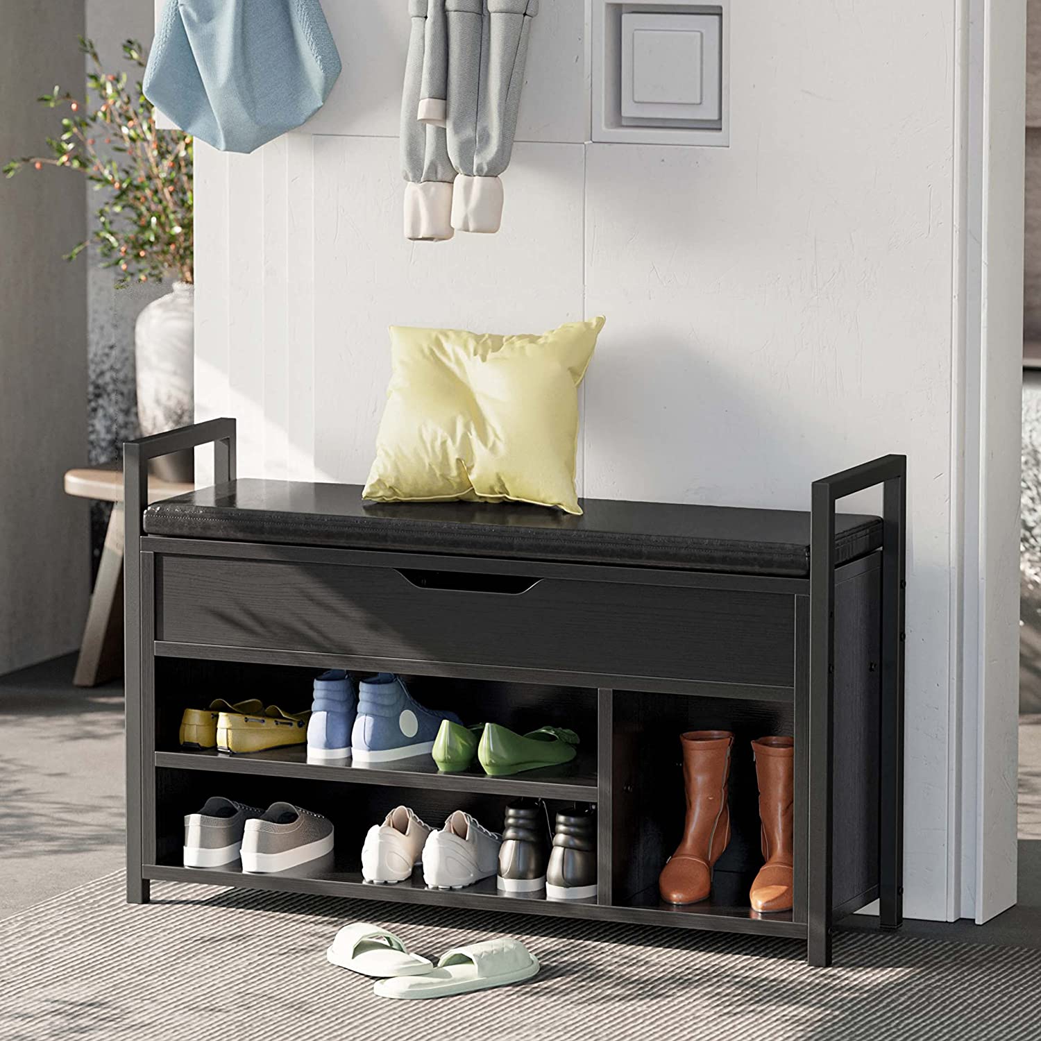 Shoe Storage Bench, Entryway Bench with Storage Box 2-Tier Shoe Rack for Entryway, Bedroom, Hallway