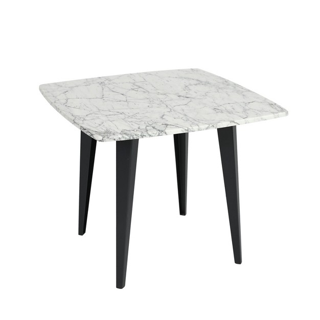 Square Italian Carrara White Marble Side Table With Metal Legs