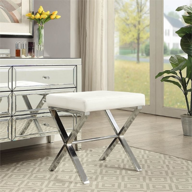 Elisabetta Vanity Bench  White and Chrome   Contemporary   Vanity Stools And Benches   by Homesquare  Houzz