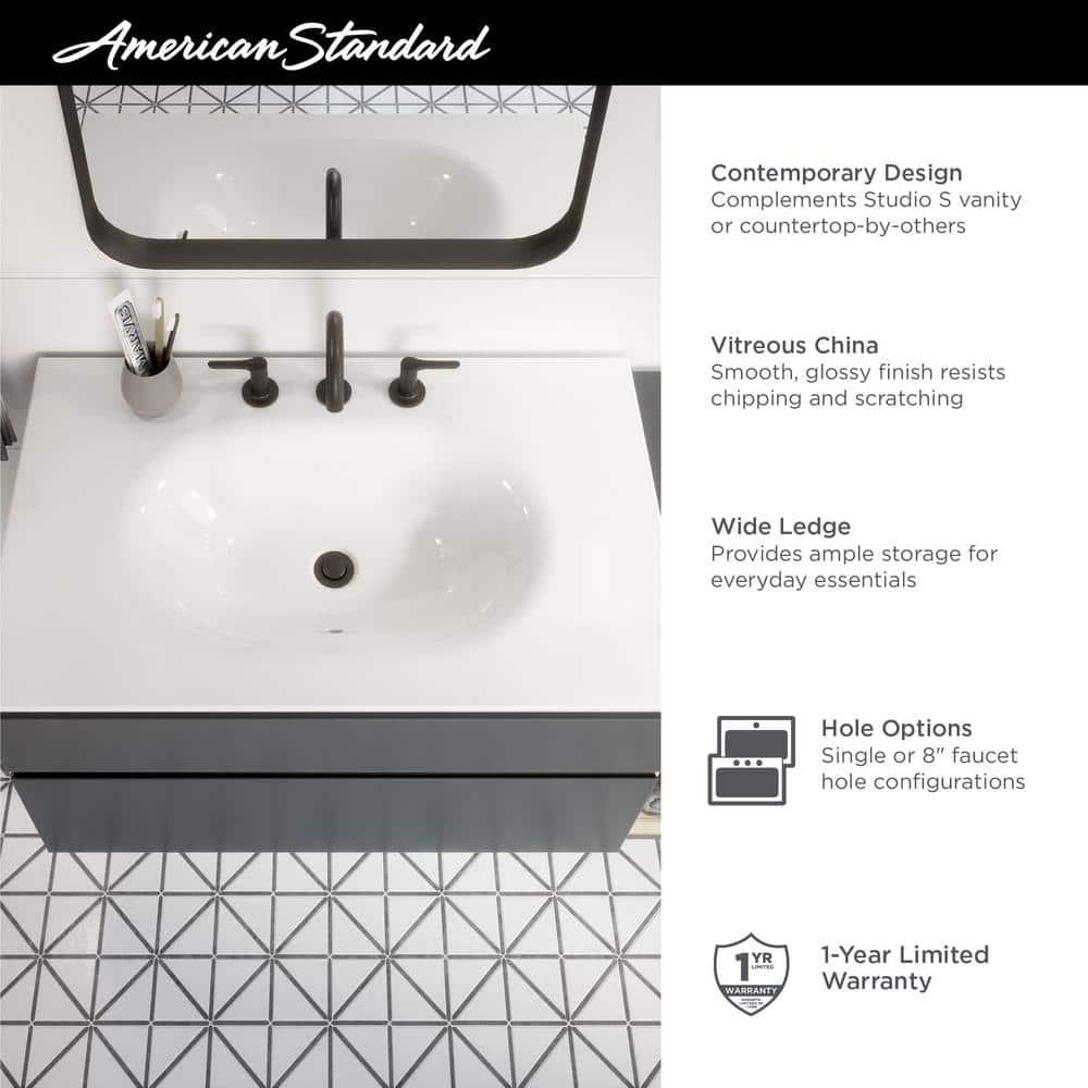 American Standard Studio S 33 in Bathroom Vanity Sink Top with 8 in Faucet Holes in White