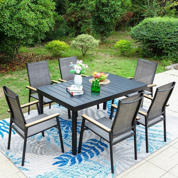 7pc Patio Set With Expandable Table amp Lightweight Aluminum Frame Stackable Sling Chairs Captiva Designs