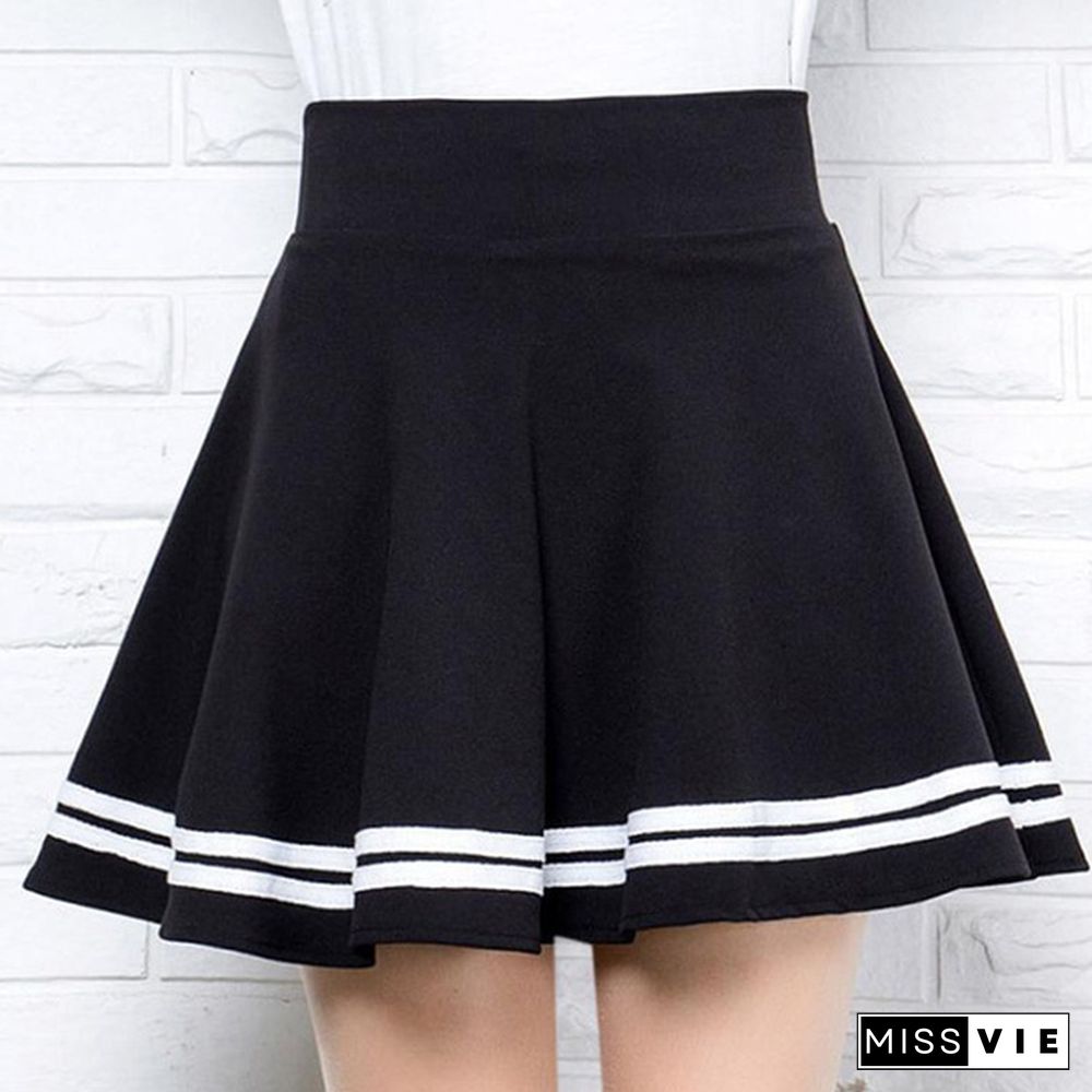 Summer Women Fashion Version Style Pleated Skirt Solid Color High Waist Casual Mini School Skirt