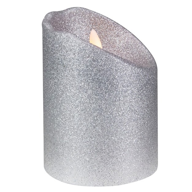 Led Silver Glitter Flameless Christmas Decor Candle