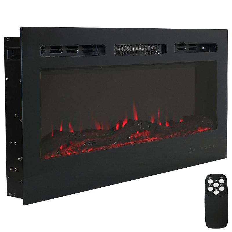 Sunnydaze 40 in Modern Flame Mounted Indoor Electric Fireplace - Black