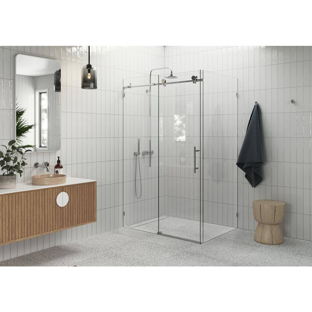 Glass Warehouse 48 in. W x 78 in. H Rectangular Sliding Frameless Corner Shower Enclosure in Chrome with Clear Glass 90SL-48-30-CH