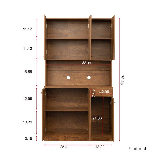 Rustic Farmhouse Tall Wardrobe， Armoire with Shelves， Open Compartment and Drawer， Freestanding Storage Closet Wardrobe Cabinet - - 36577353