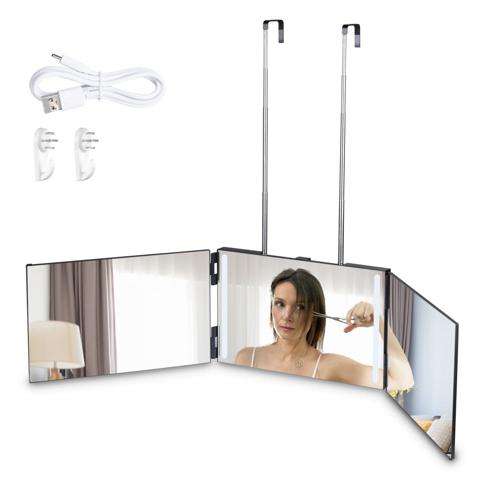 Byootique Trifold Mirror with Light 3 Way Mirror for Self Haircut