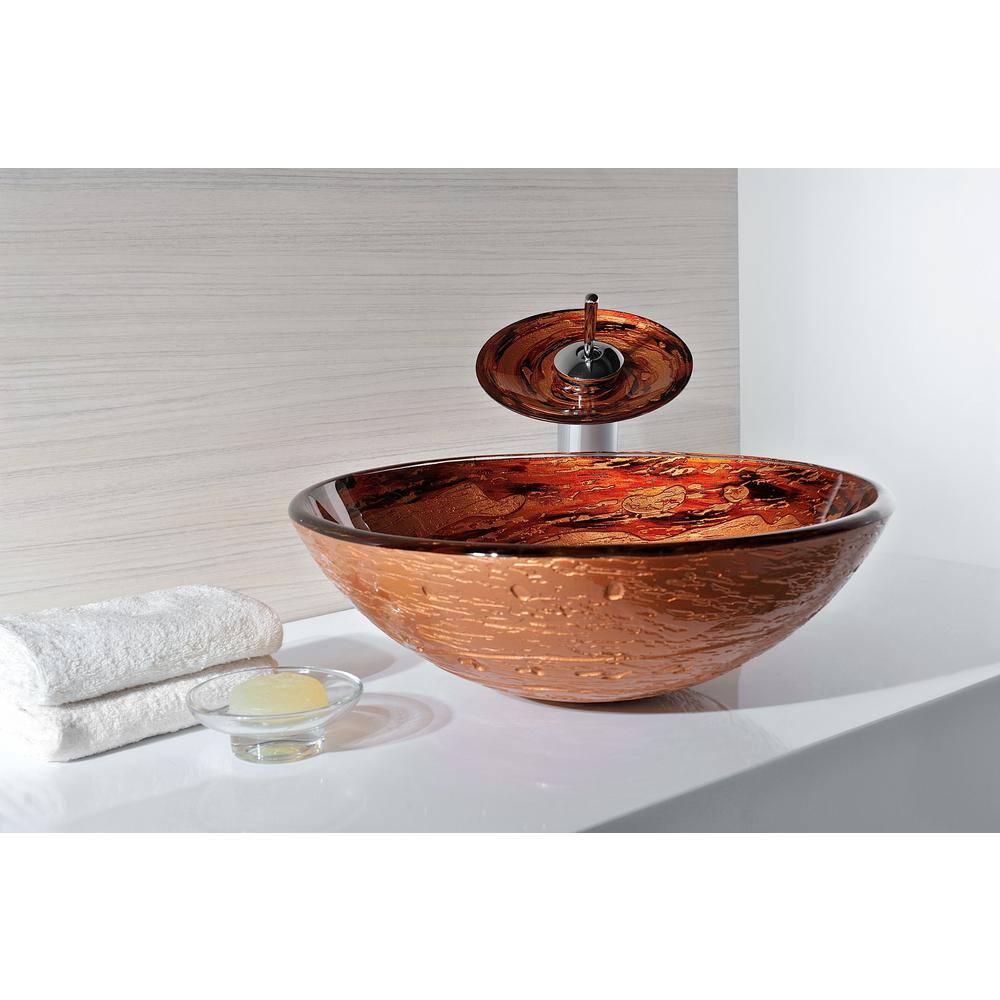 ANZZI Stanza Series Vessel Sink in Brown with Pop-Up Drain and Matching Faucet in Lustrous Brown LS-AZ061