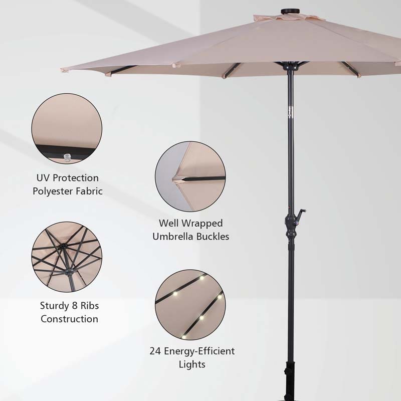 10 FT Outdoor Market Patio Umbrella with Solar LED Lights & Crank, Easy Tilt Table Umbrella for Deck Pool