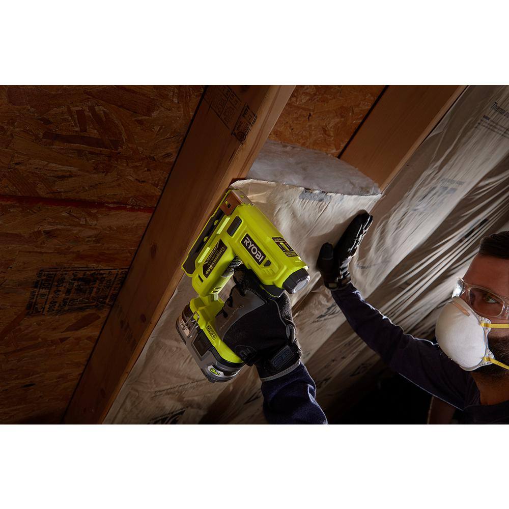 RYOBI ONE+ 18V 18-Gauge Cordless AirStrike Brad Nailer with Cordless Compression Drive 38 in. Crown Stapler (Tools Only) P321-P317