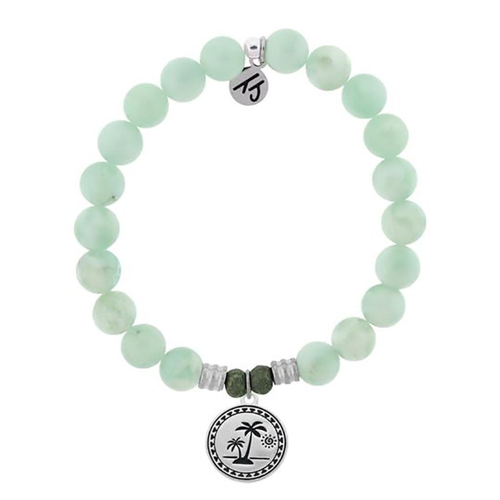 T. Jazelle  Green Angelite Bracelet with Palm Tree Sterling Silver Charm