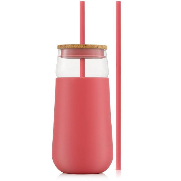 Joyjolt Glass Tumbler With 1 Straws amp Non Slip Silicone Sleeve 20 Oz Pink