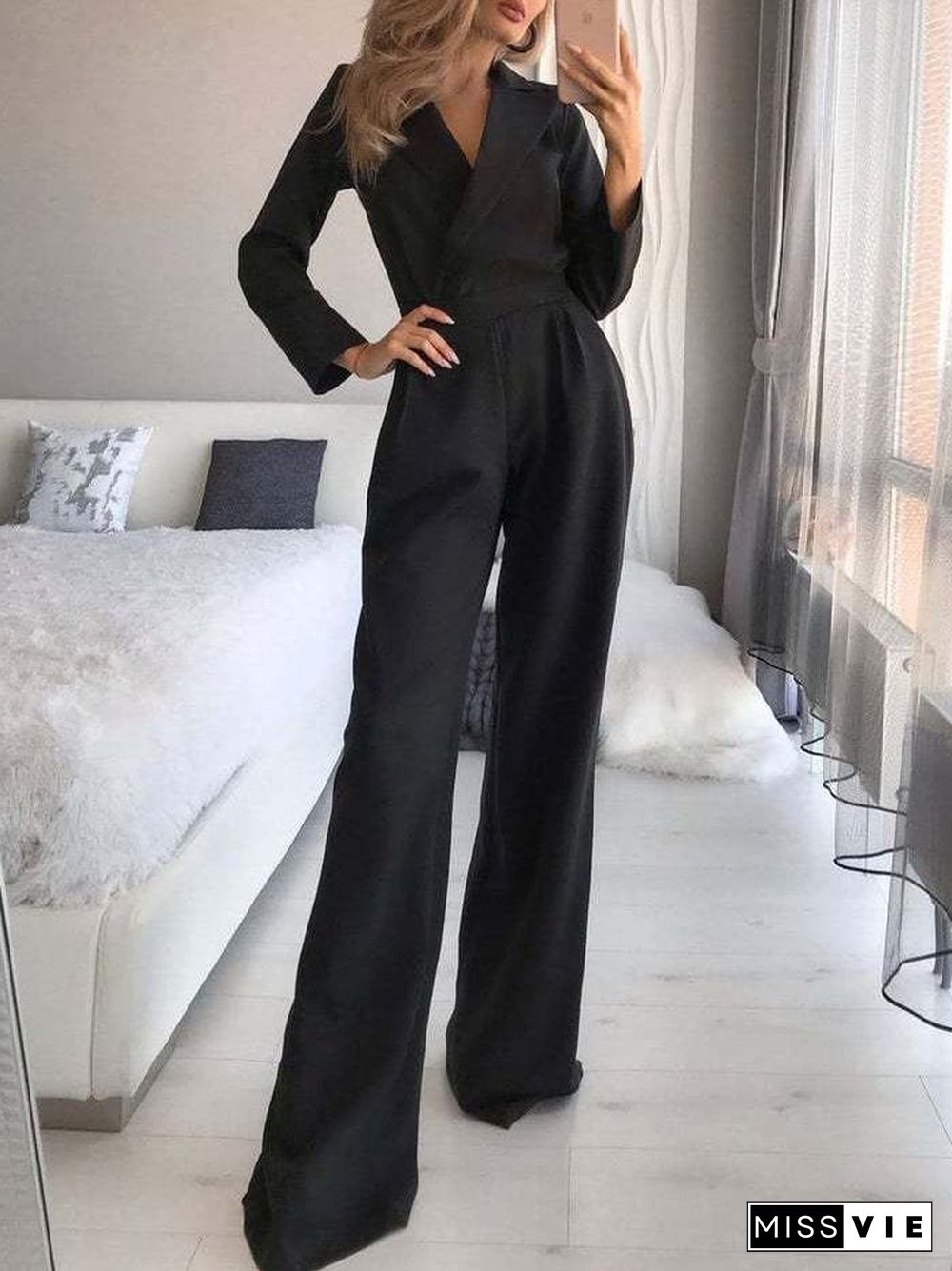 Women's Jumpsuits Solid Long Sleeve Slim Fit Jumpsuit