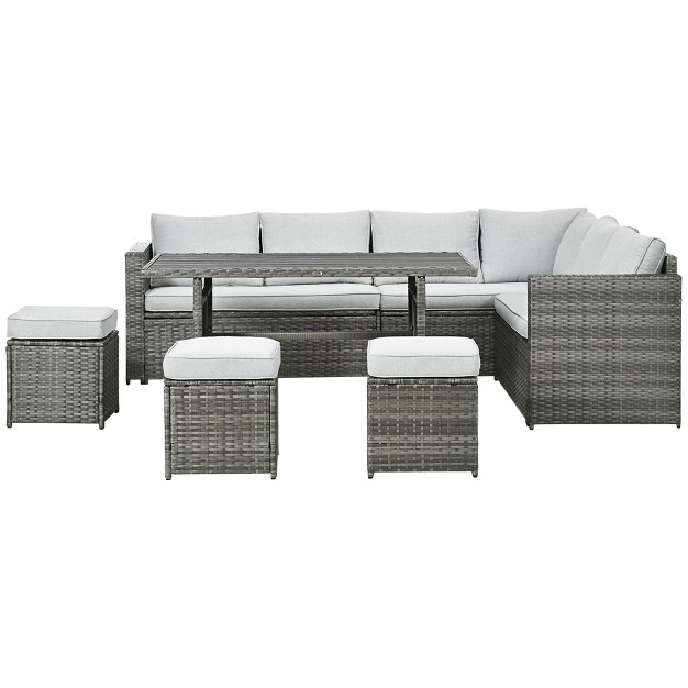 Outsunny 7 Piece Patio Furniture Set Outdoor L shaped Sectional Sofa With 3 Loveseats 3 Ottoman Chairs Dining Table Cushions Storage Mixed Gray