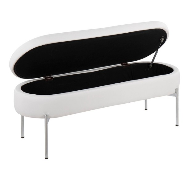 Chloe Pu Leather Storage Bench Metal Chrome Lumisource