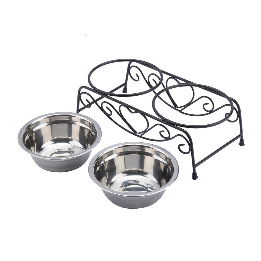 Stainless Steel Retro Iron Stand Double Dish Dog and Cat Elevated Feeder