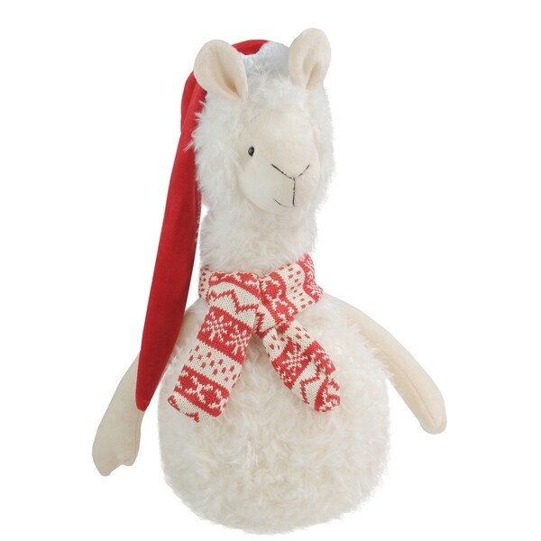 17.75 White Llama with Red Santa Hat Christmas Table Top Decoration