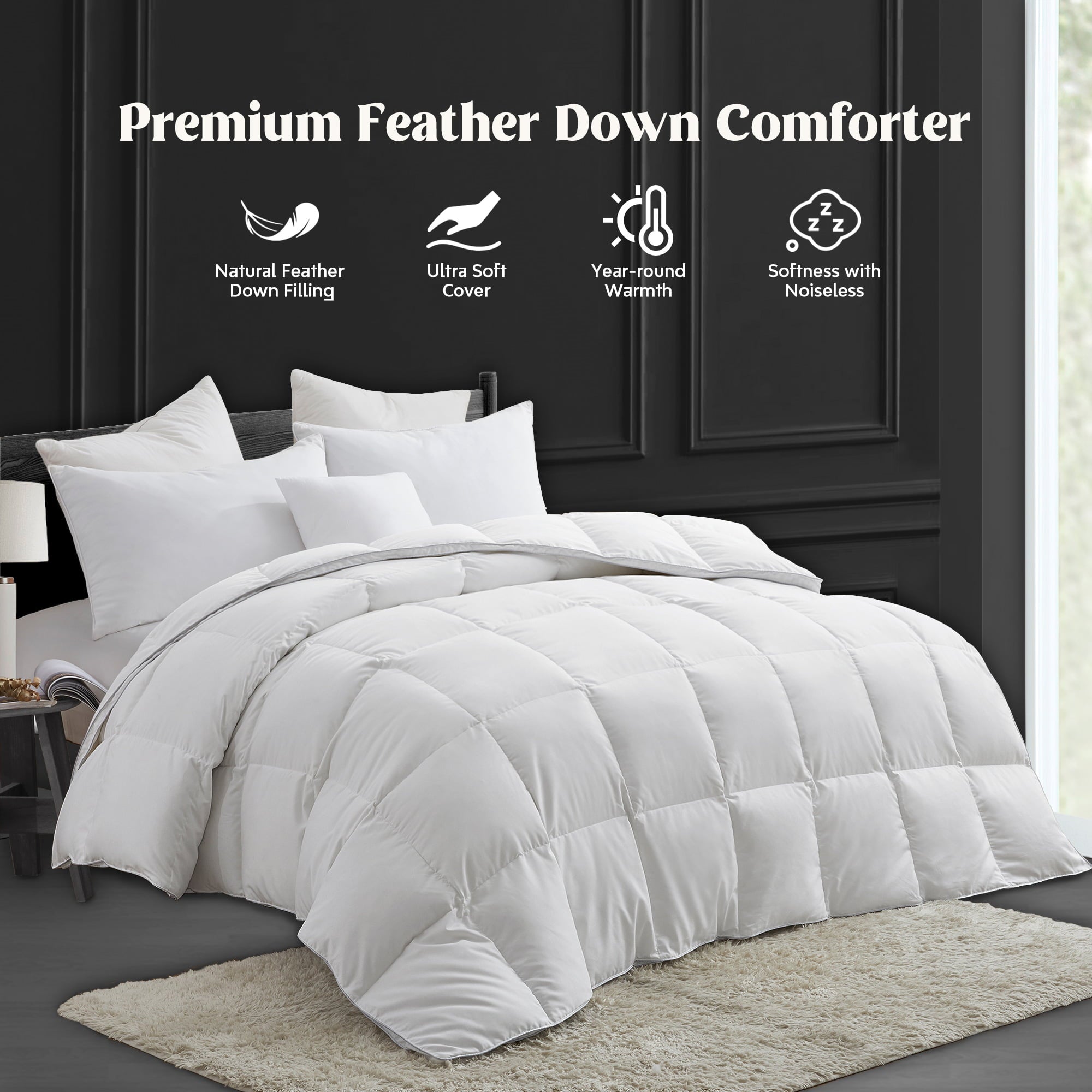 Peace Nest 360 Thread Count All Season White Goose Down Fiber and Feather Comforter， Full