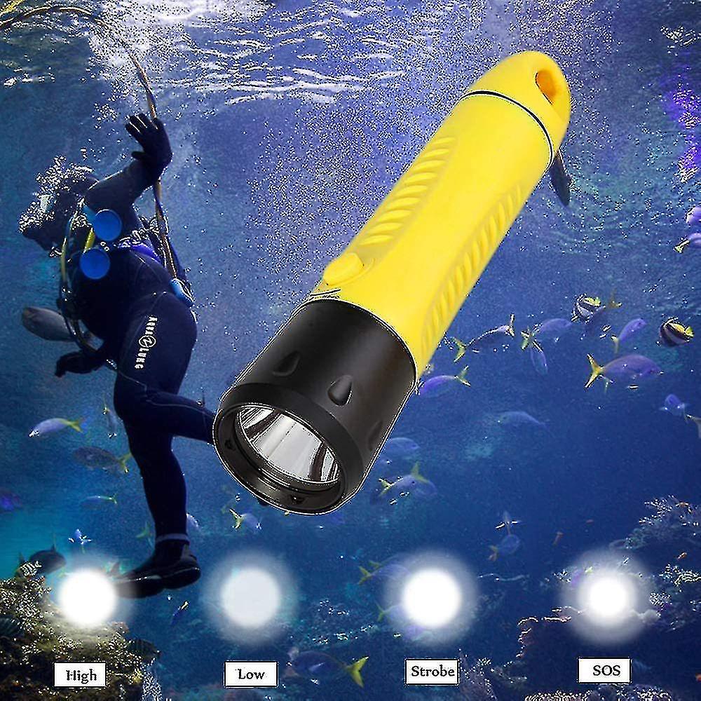 Naiwang Professional Diving Flashlight Waterproof Led Diving Light Torch With Built-in Rechargeable Battery For Scuba Diving， Camping， Hiking，yellow