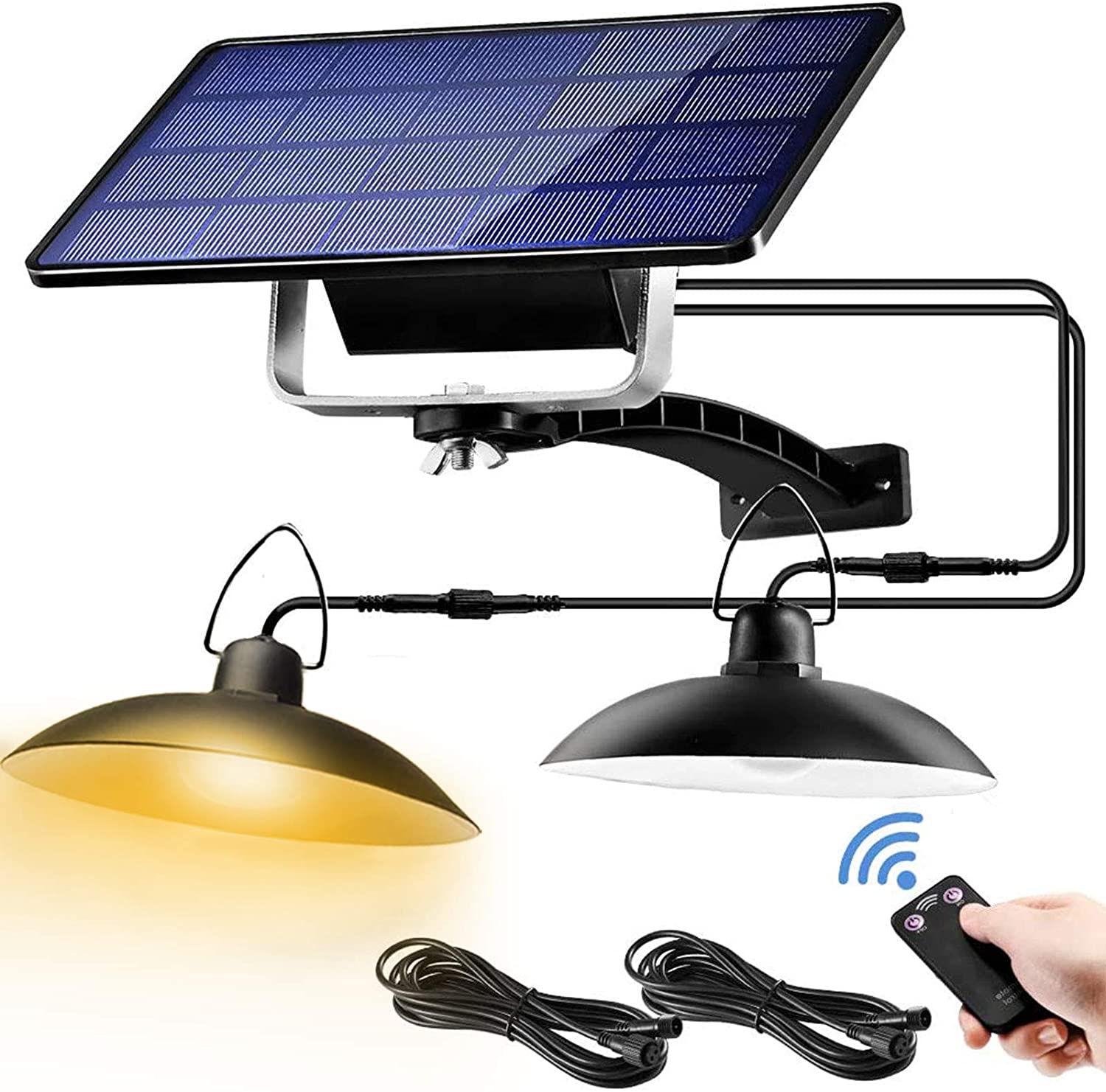 Oukaning Solar Pendant Light with Remote Control Height Adjustable Waterproof Wall Mount Solar Lamp Indoor/Outdoor