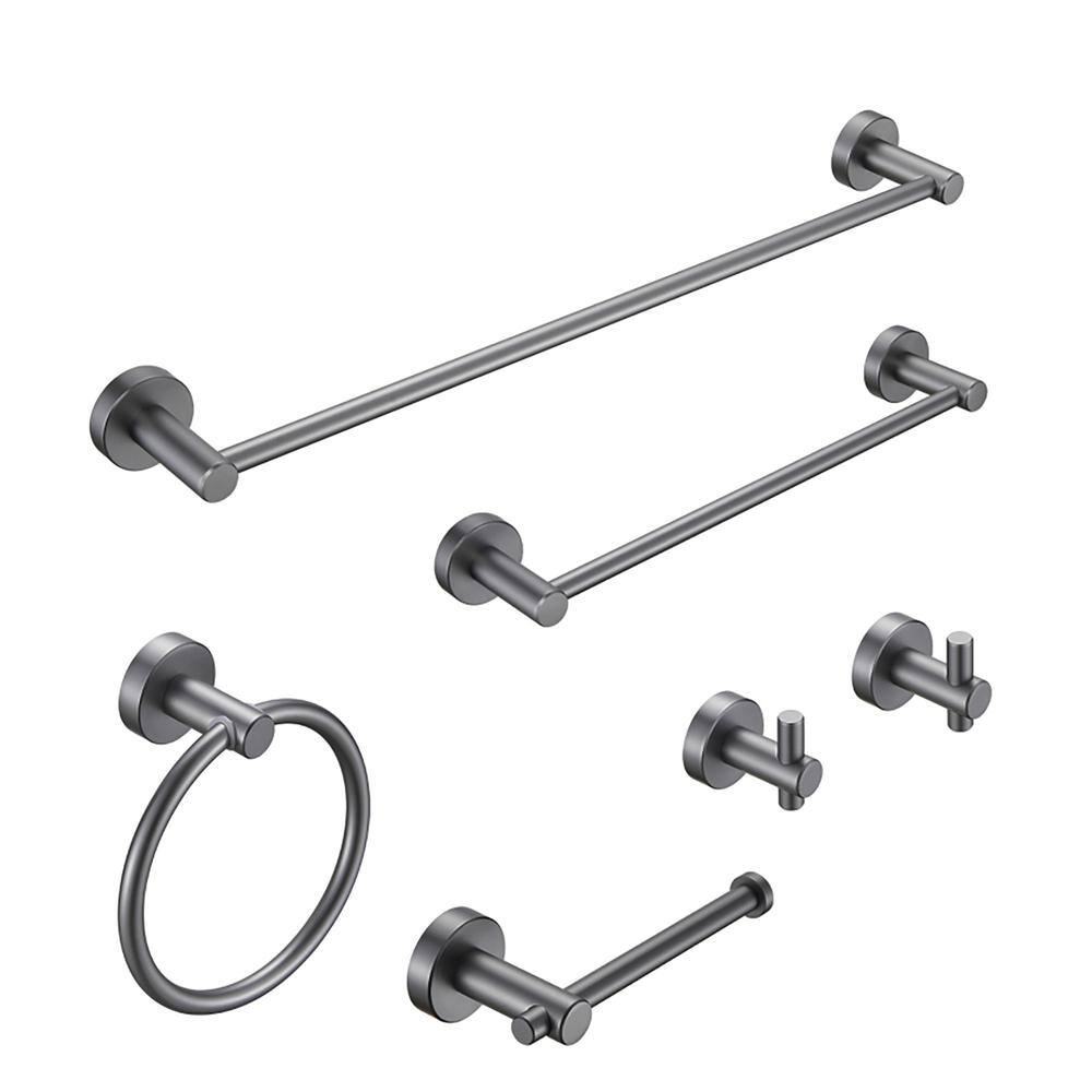 FUNKOL Thicken Space Aluminum Bathroom Hardware Wall-Mounted 6-Piece Set with Super Load-Bearing Capacity in Gray LZW#57974