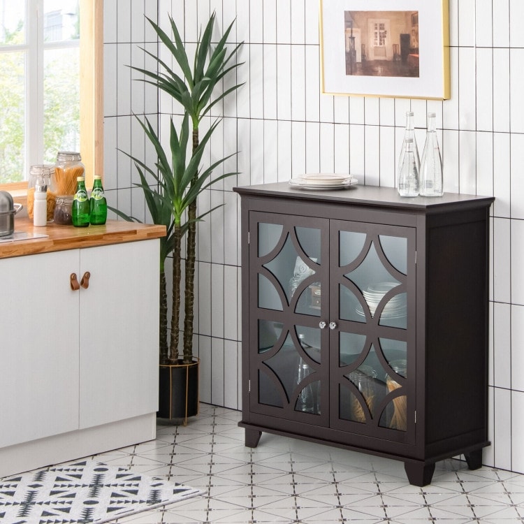 Kitchen Buffet Sideboard with Glass Doors and Adjustable Shelf   36\