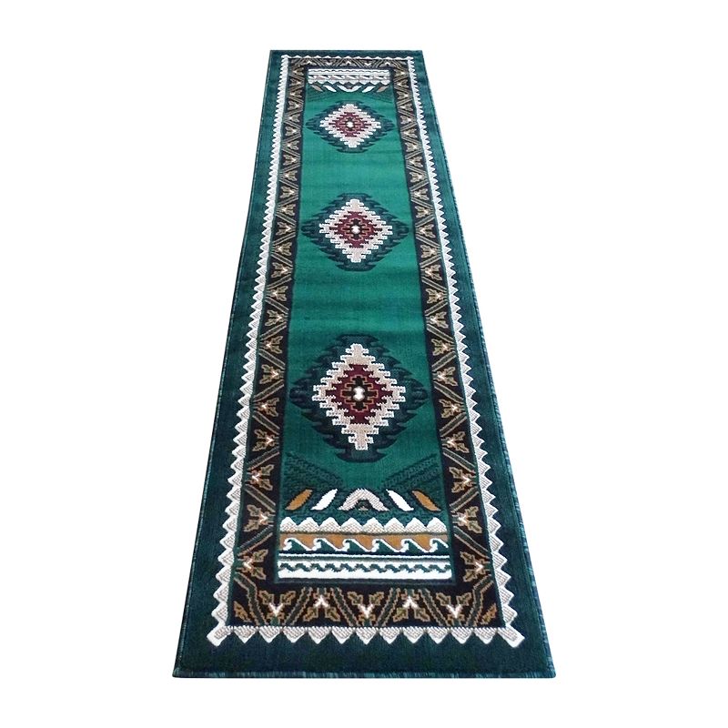 Masada Rugs Masada Rugs 2'x7' Southwest Native American Décor Area Rug in Hunter Green - Design D143