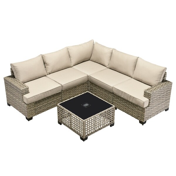 XIZZI 6 Pieces Outdoor Patio Furniture Wicker Sofa Set with Coffee Table