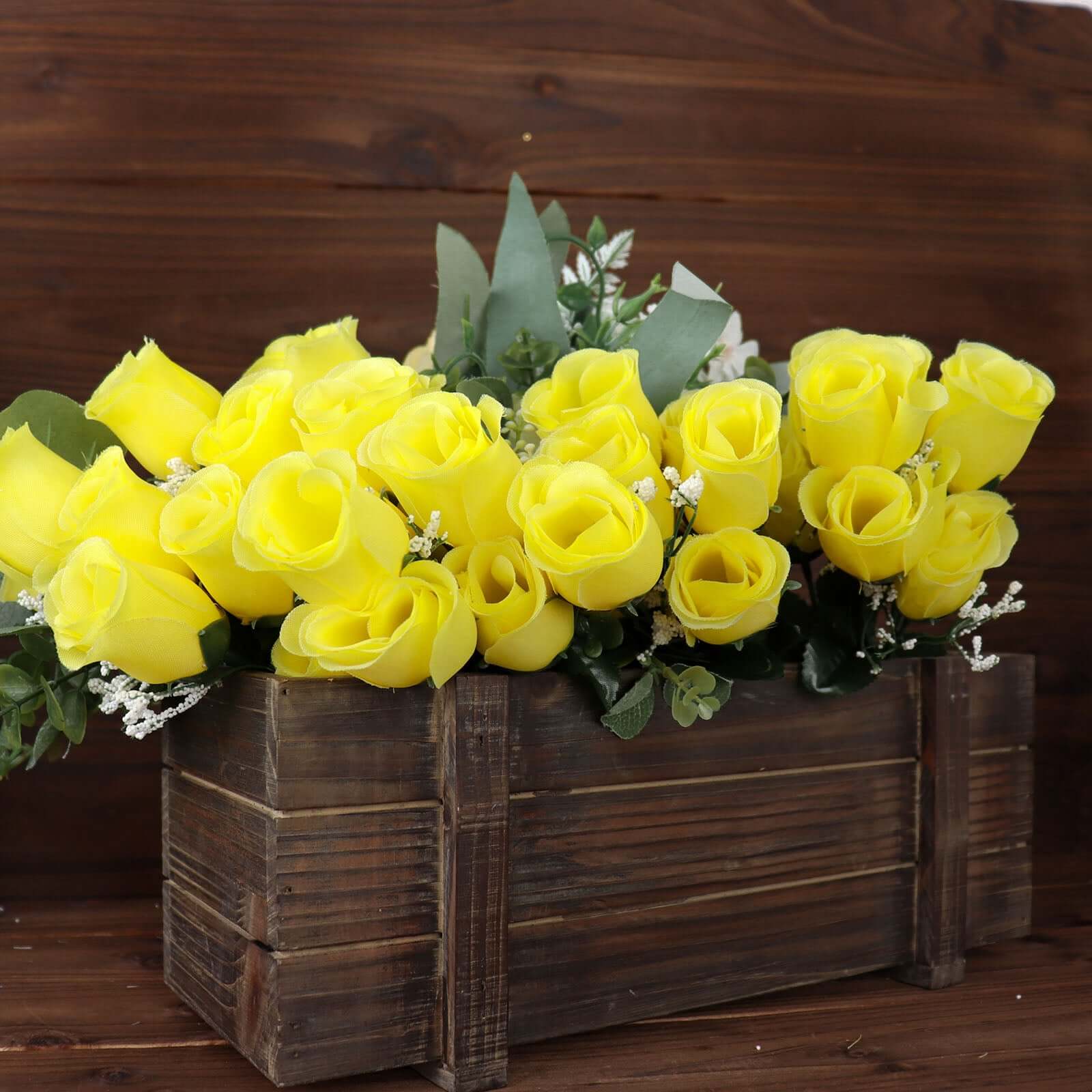 12 Bushes Yellow Artificial Premium Silk Flower Rose Bud Bouquets