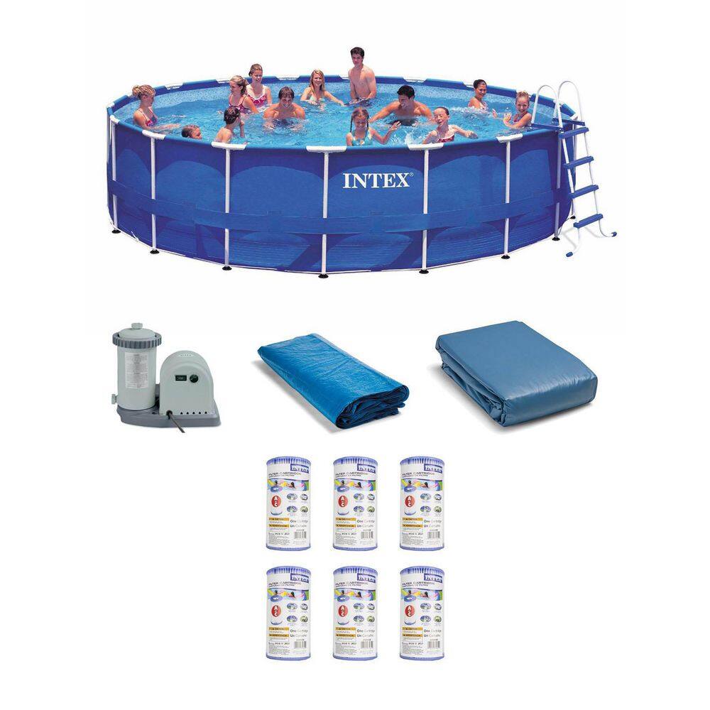 Intex 18 ft. x 48 in. Metal Frame Swimming Pool Set with Pump Plus Filter Cartridges (6) 28253EH + 6 x 29000E