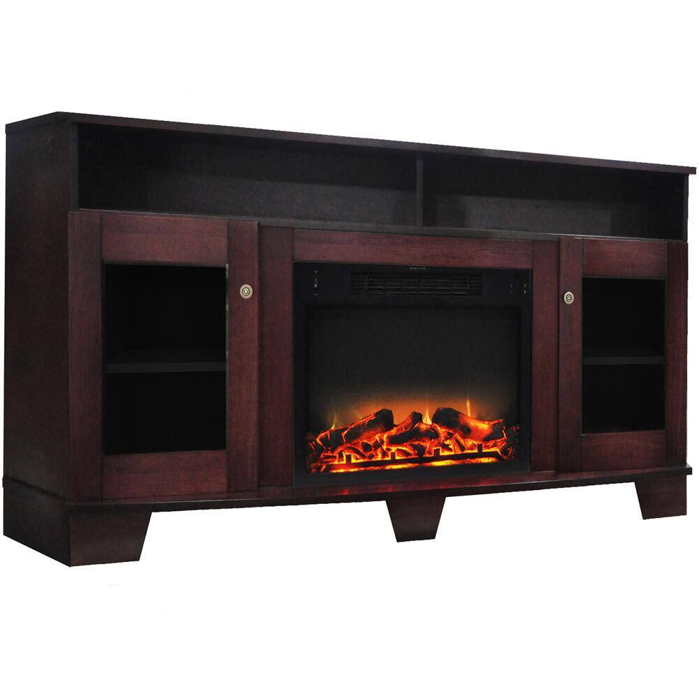 Cambridge Savona 59 in. Electric Fireplace in Mahogany with Entertainment Stand and Enhanced Log Display CAM6022-1MAHLG2