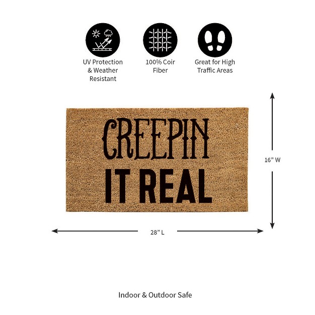 Evergreen 16 X 28 Inches Creepin It Real Door Mat Non slip Rubber Backing Dirt Catching Natural Coir Indoor And Outdoor Home Decor