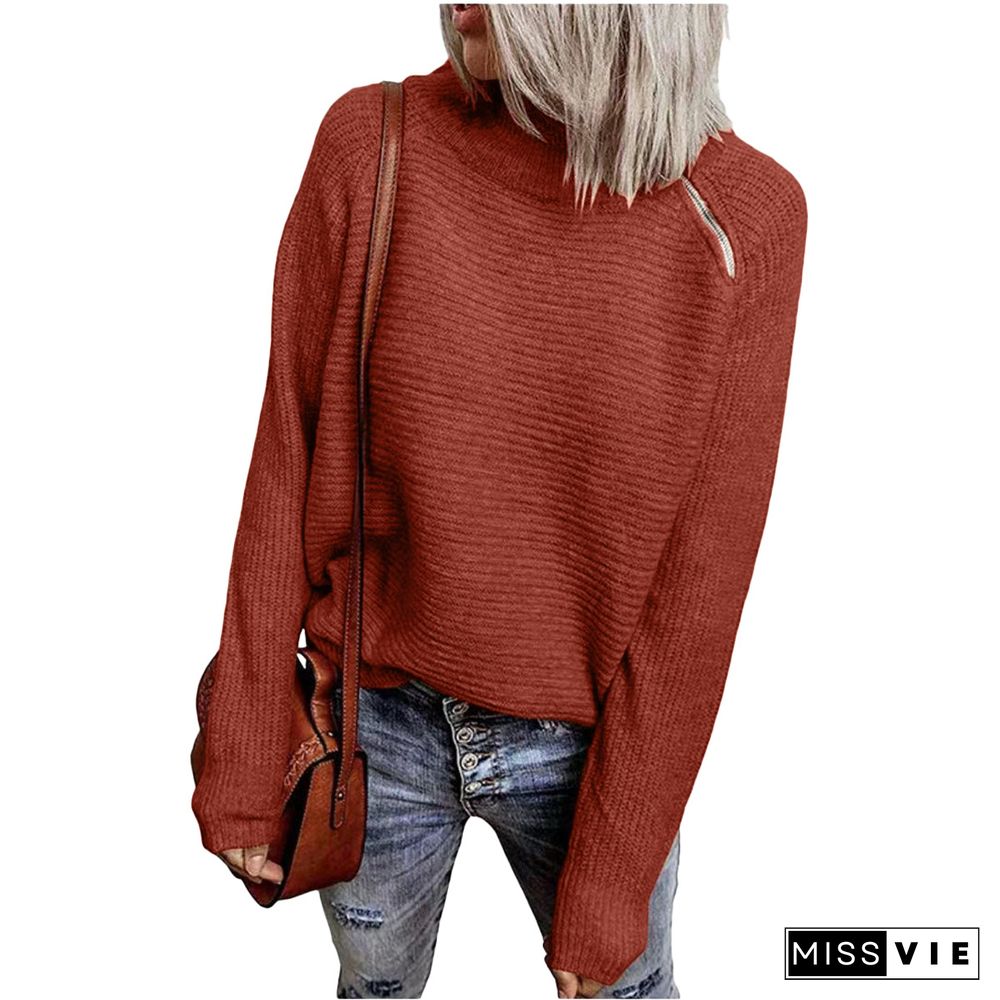 sweater solid color zip knit top