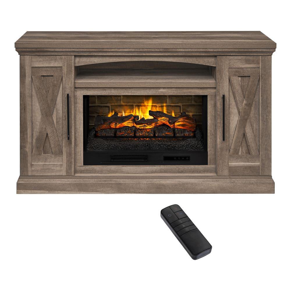 StyleWell Concours 62 in Freestanding Electric Fireplace TV Stand in Rustic Oak with Natural Finish