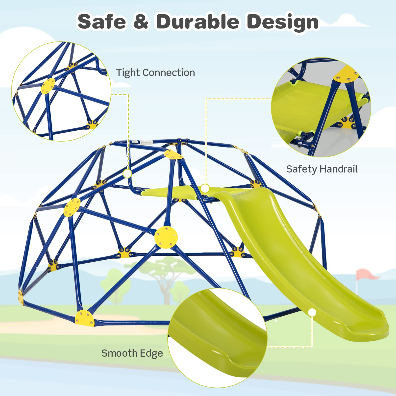 Costzon Climbing Dome with Slide, 2 in 1 Outdoor Jungle Gym Monkey Bar Climbing Toys for Toddlers