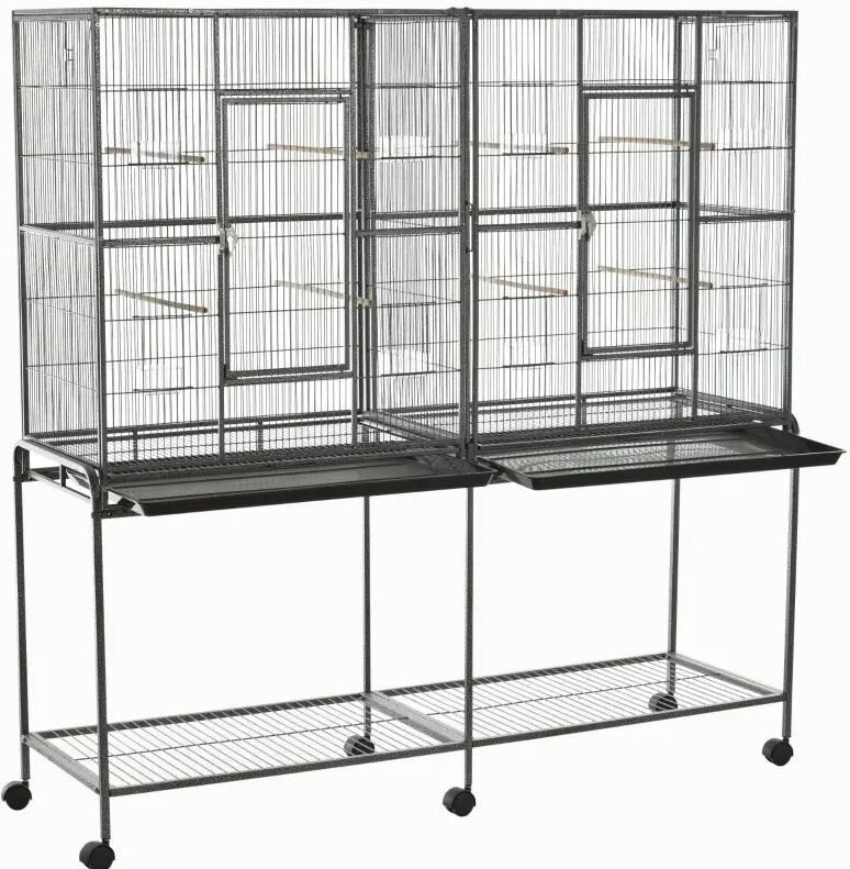 PawHut 65-in Double Rolling Metal Bird Cage， Black and Gray