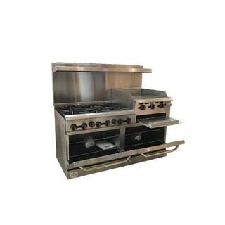 Cooler Depot 60 in. W 6 Burner Commercial Double Oven Gas Range and Griddle and Broiler in. Stainless Steel DXXCD-R6-24B