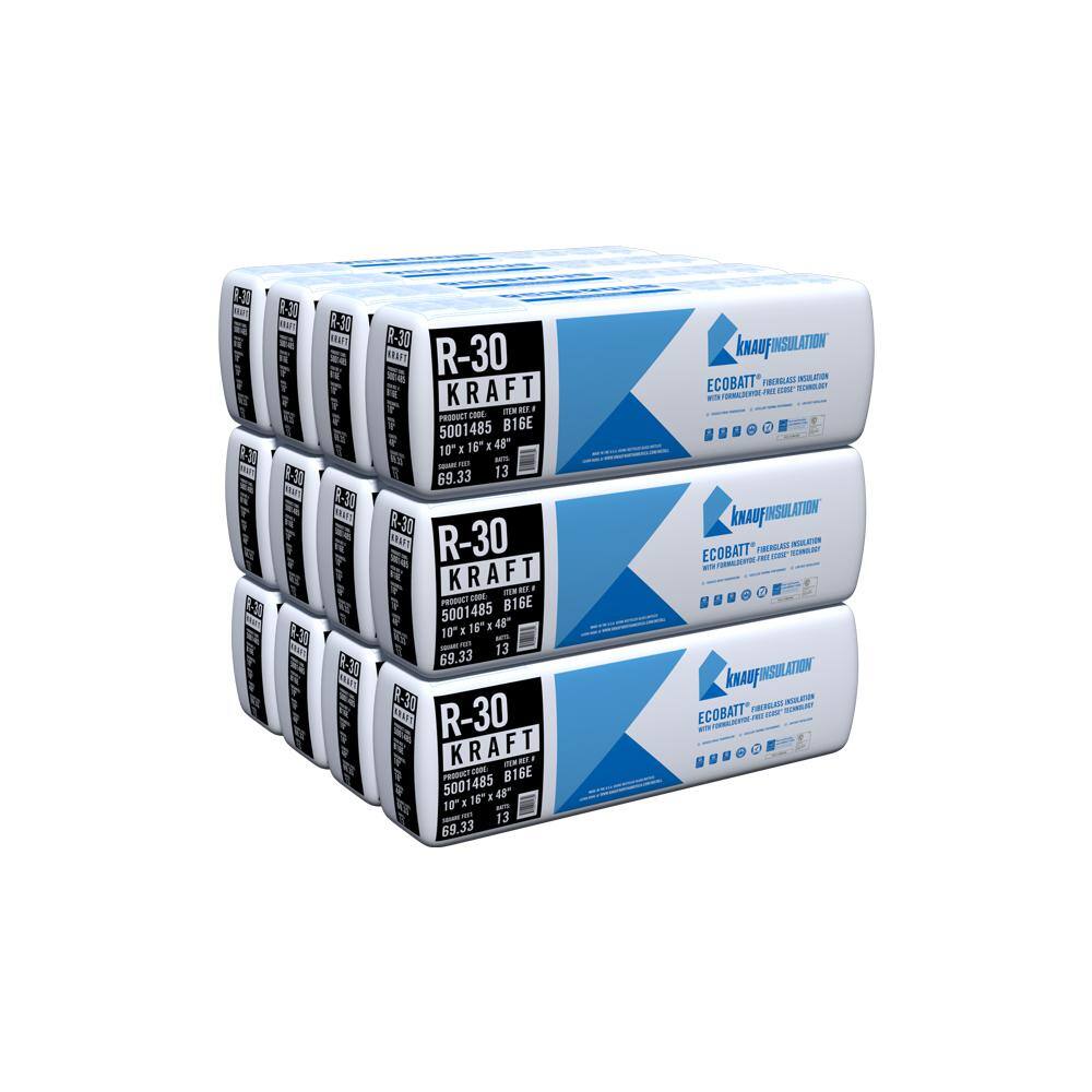 Knauf Insulation R-30 EcoBatt Kraft Faced Fiberglass Insulation Batt 10 in. x 16 in. x 48 in. (12-Bags) 690986