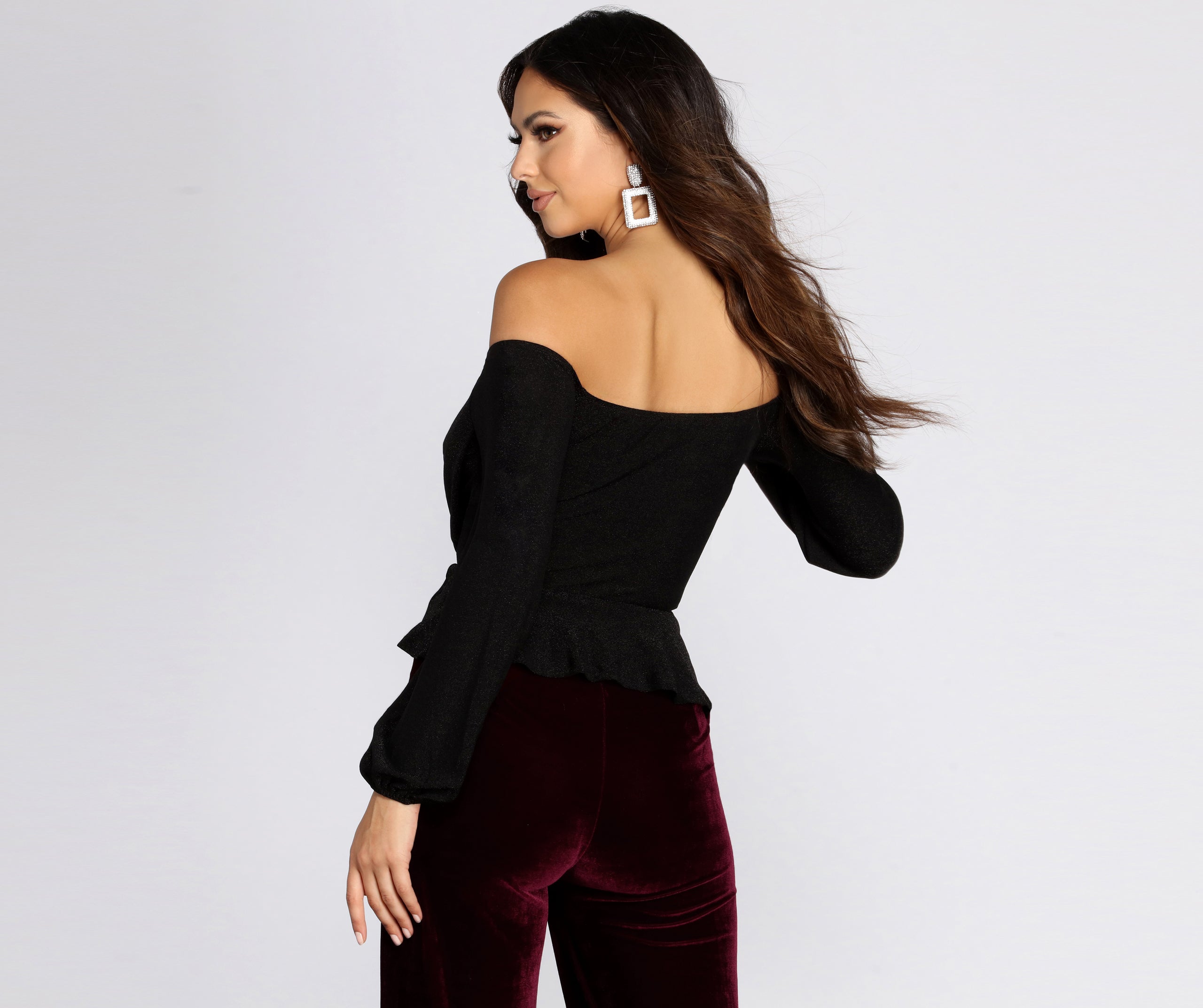 Glitzy Wrap Front Peplum Blouse