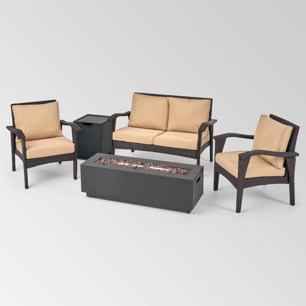 Kahala 5pc Wicker Chat Set With Fire Table Christopher Knight Home