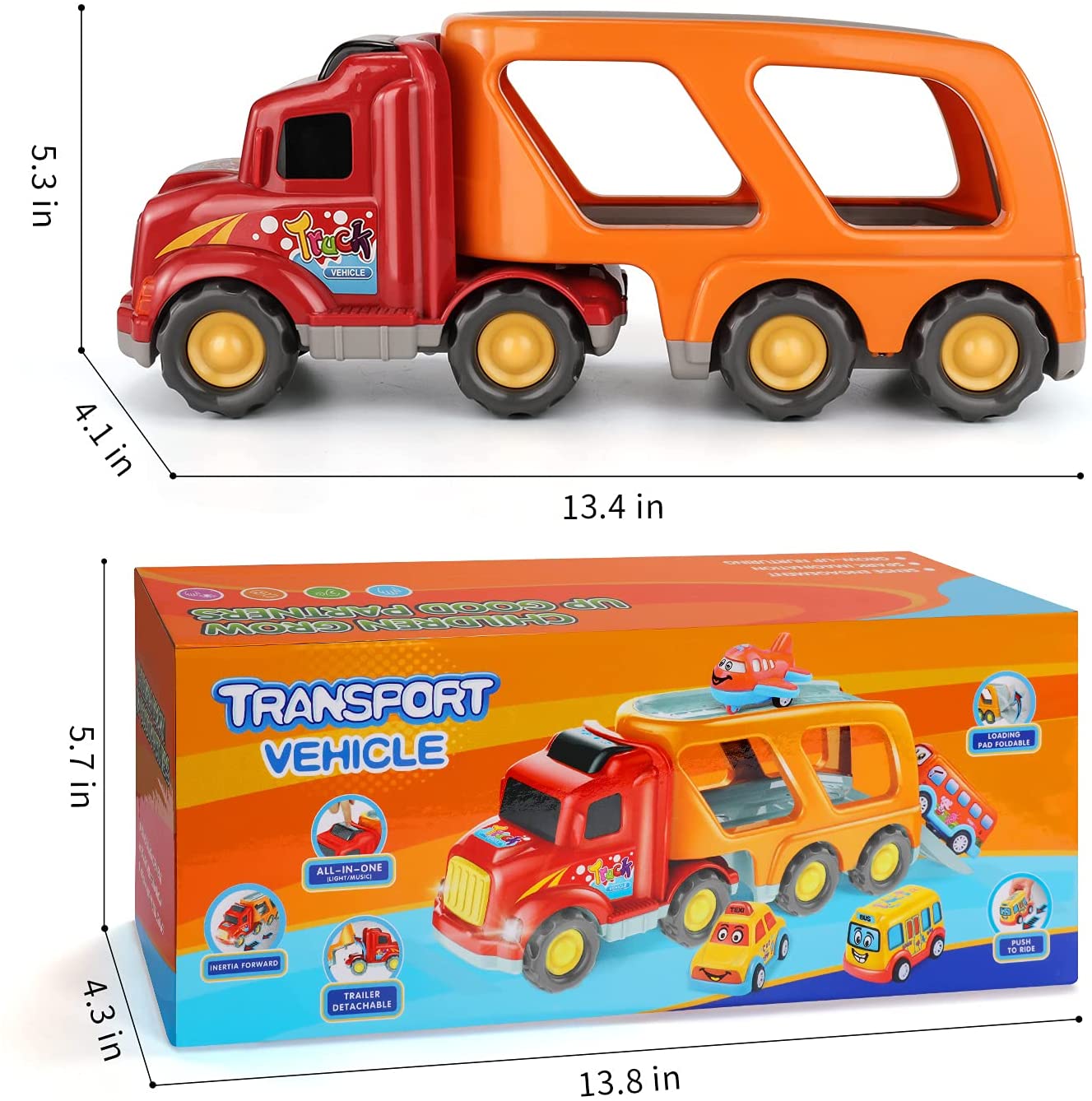 TEMI 5 in 1 Carrier Truck Transport Car Play Vehicles Toys