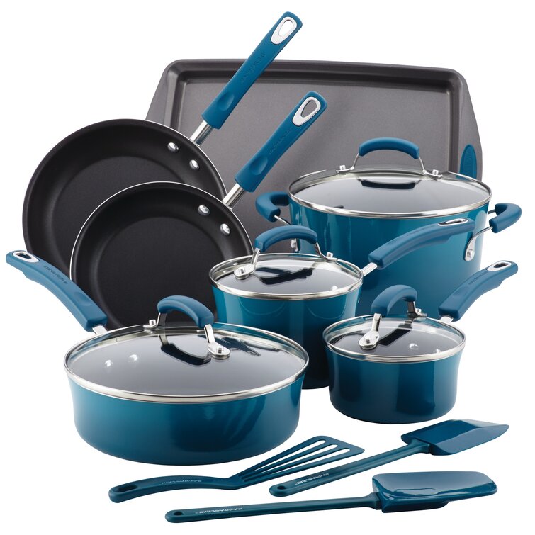 Rachael Ray Classic Brights Hard Enamel Nonstick Cookware Set, 14-Piece