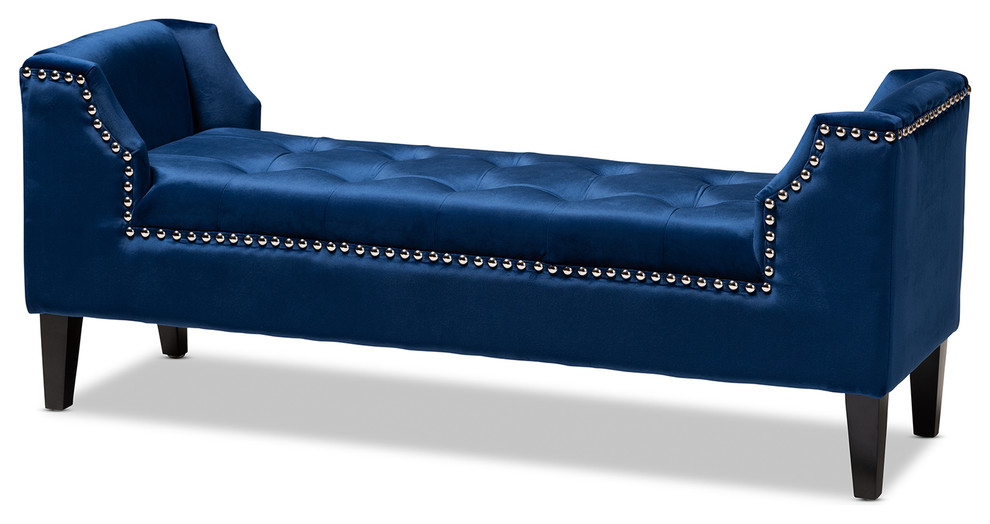 Baxton Studio Perret Tufted Velvet and Wood Bench in Royal Blue   Contemporary   Upholstered Benches   by HedgeApple  Houzz