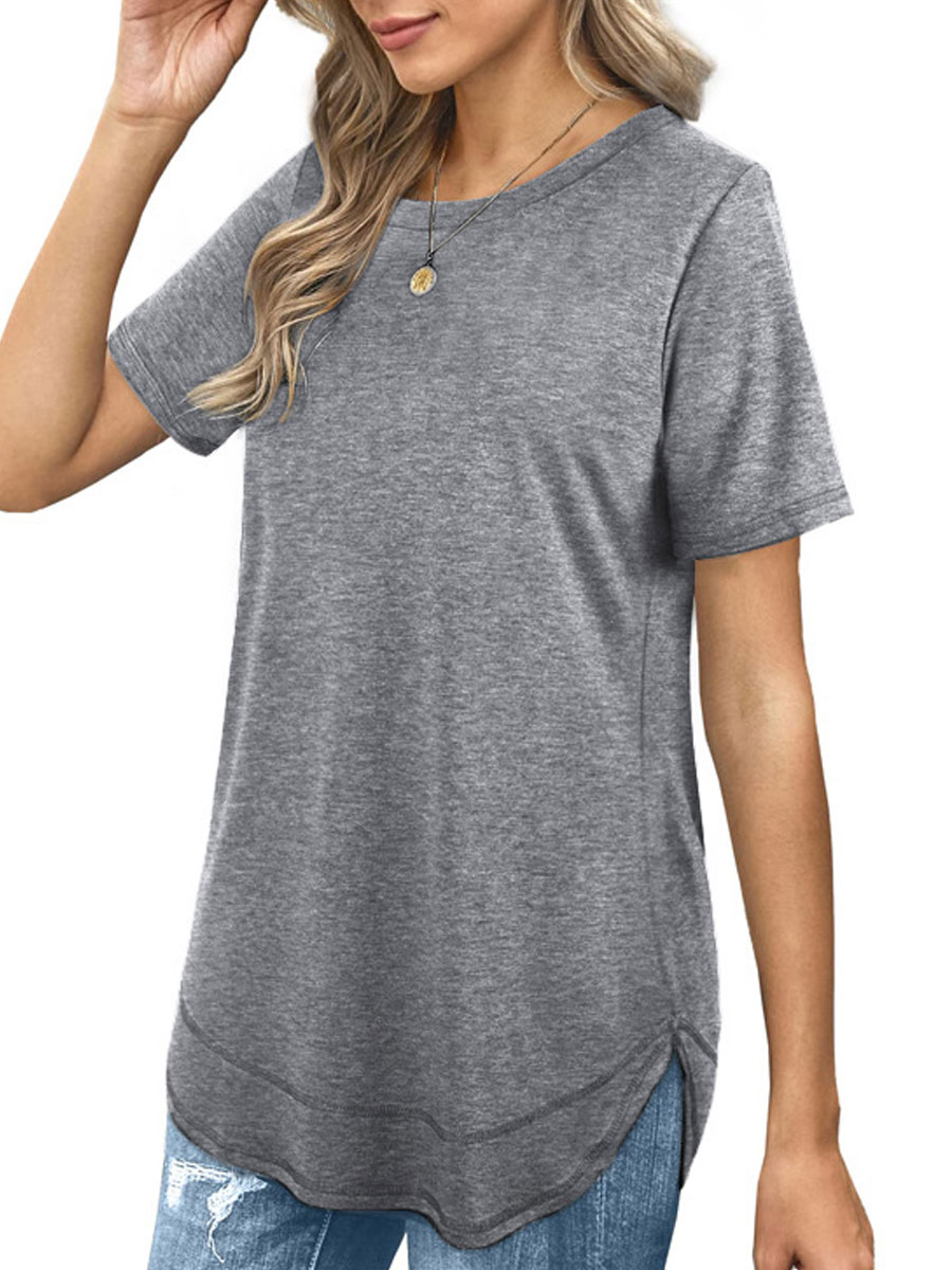 Round Neck Casual Loose Solid Color Short-sleeved T-shirt