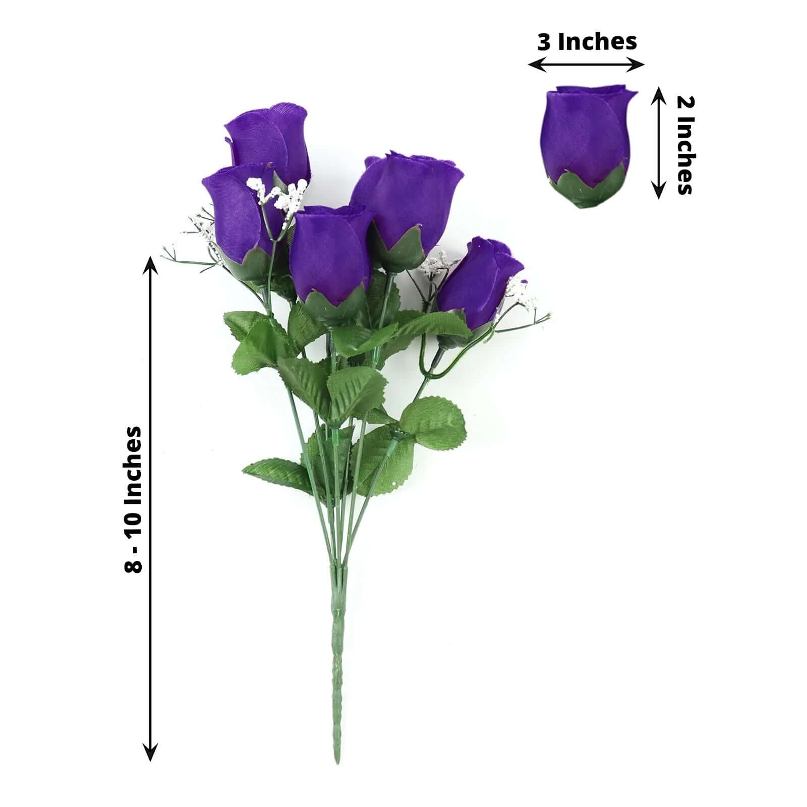 12 Bushes Purple Artificial Premium Silk Flower Rose Bud Bouquets