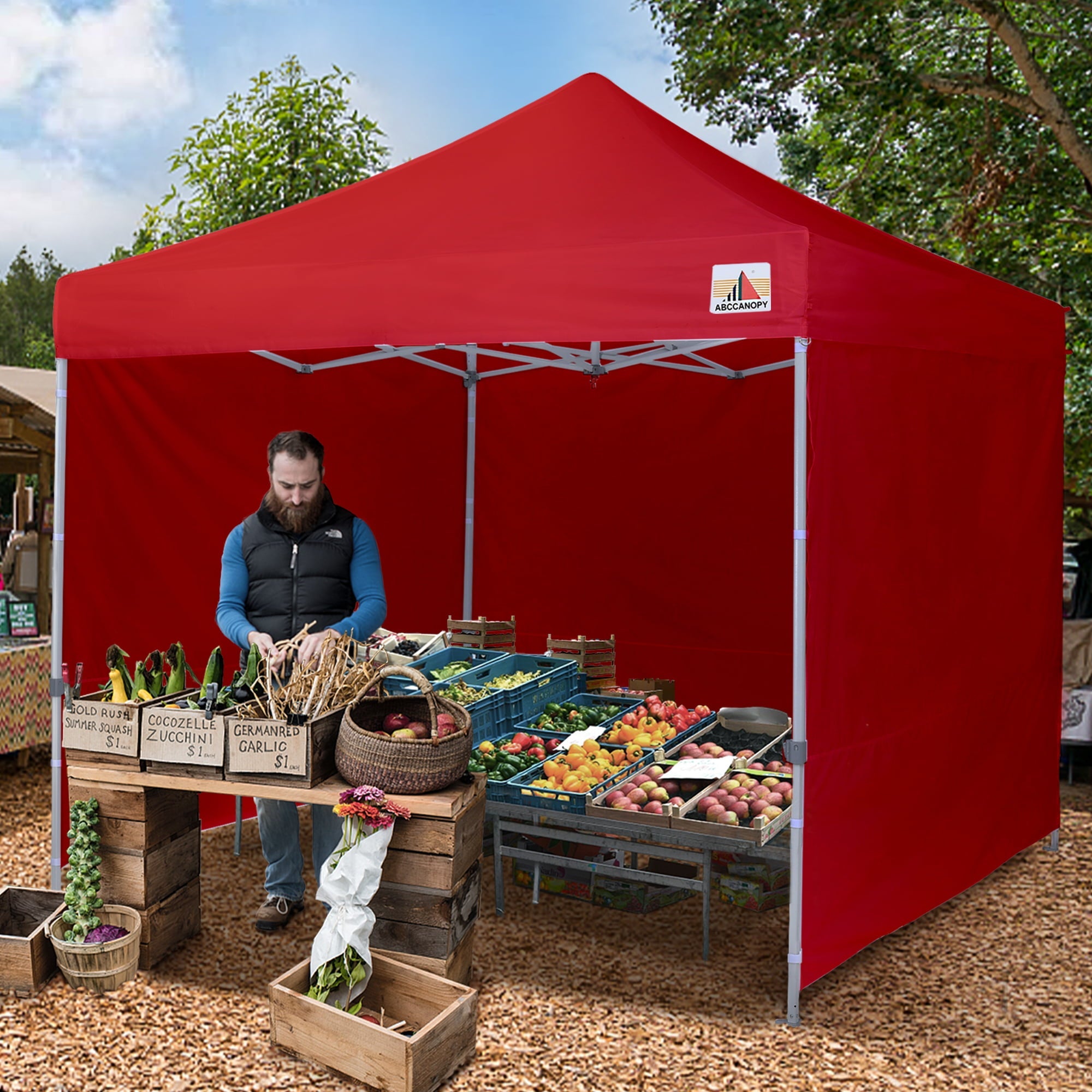 ABCCANOPY 10 ft x 10 ft Metal Pop-Up Commercial Canopy Tent with walls, Red