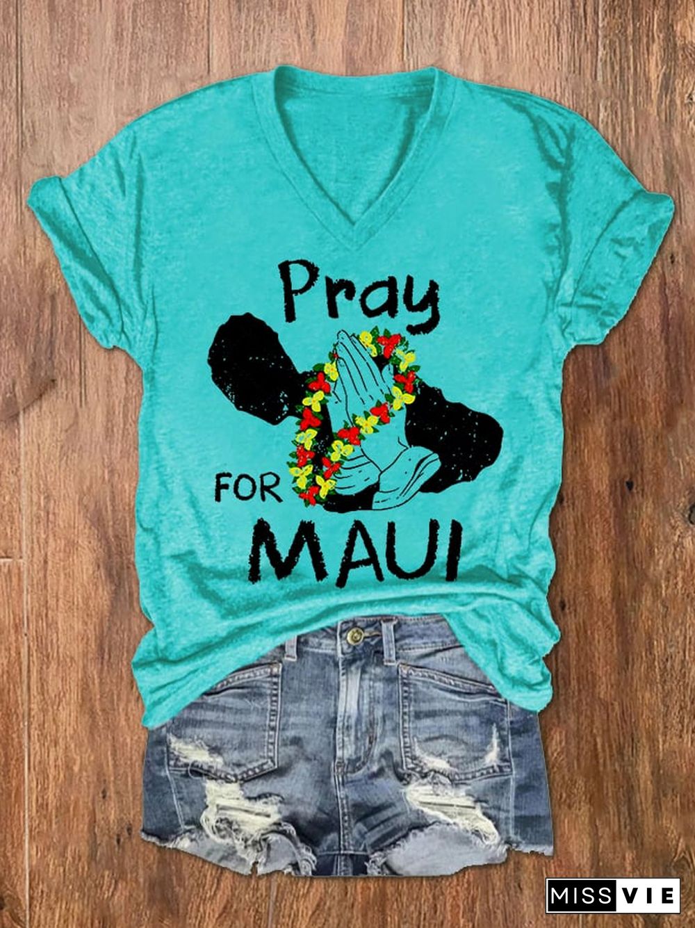 Women's Pray For Hawaii MAUI Wildfire V-Neck Tee