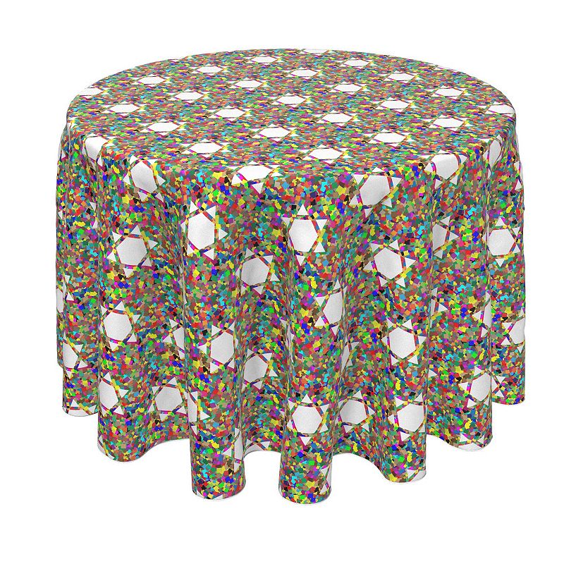 Round Tablecloth， 100% Polyester， 90 Round， Colorful Hexagonal Icon