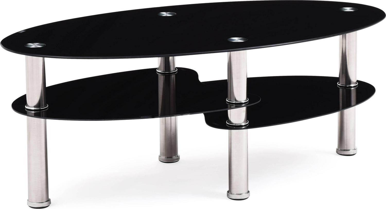 Hodedah Oval Glass 3-Tier Coffee Table， Black